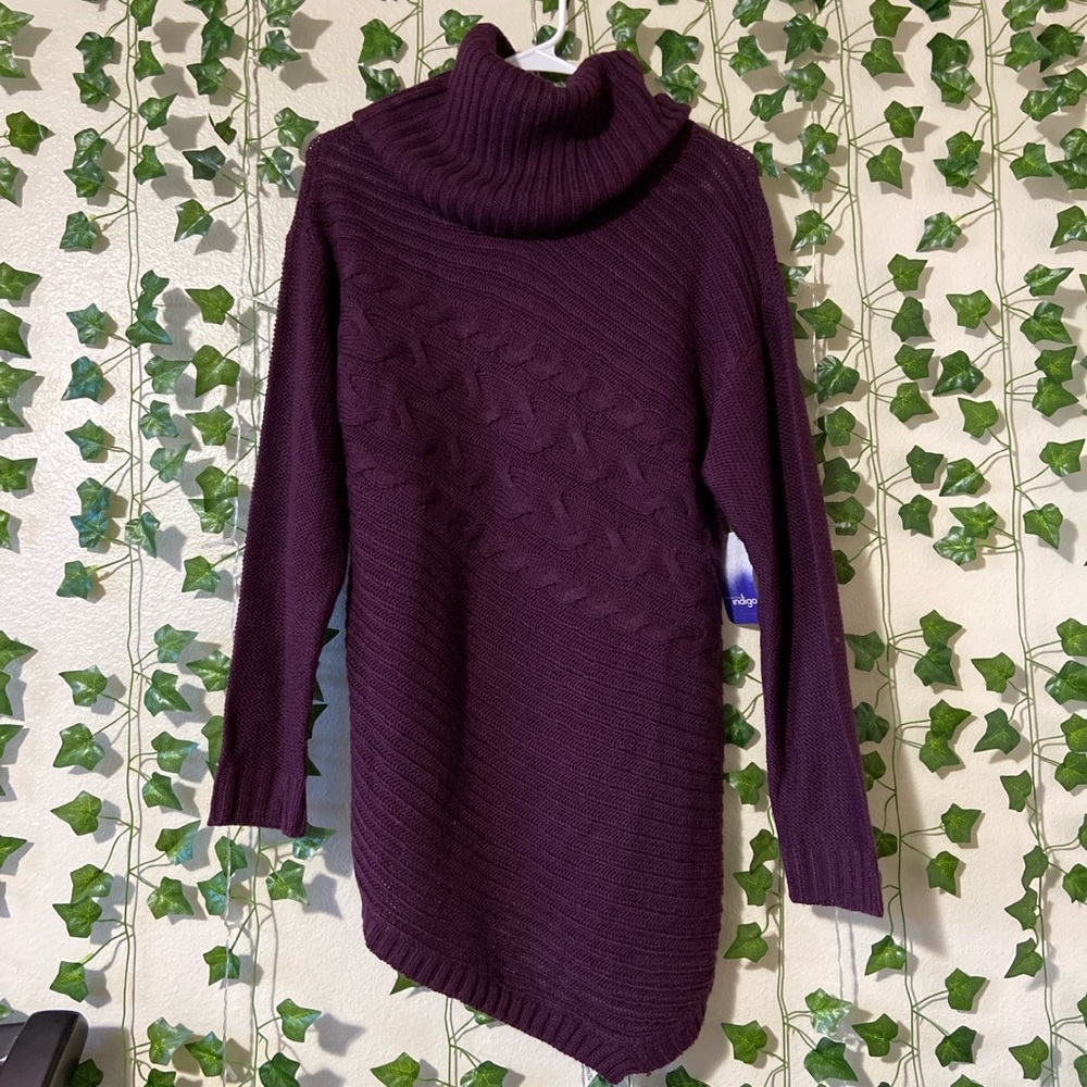 Long Maroon Knit Sweater with High Neck